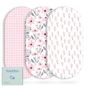 Yoofoss Bassinet Sheets for Baby,3-Pack Fitted Bassinet Sheets Set Compatible with Halo Bassinest Swivel Sleeper,Baby Delight,Angelbliss,Soft Breathable Bassinet Mattress Sheets (Pink+Floral)