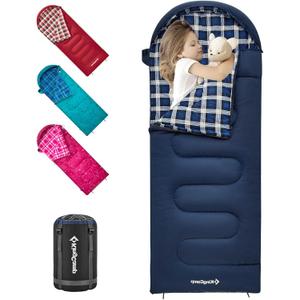 KingCamp 45F Kids Sleeping Bag, Lightweight Waterproof & Compact Flannel Sleeping Bags Cold Weather & Warm Youth Essentials Gear Accessories for Camping, Fits 10-12 Children up to 5'5" Tall (66.9" x 27.5", 8.6F ~44.6F Navy Right)