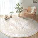 BESTSWEETIE 6ft Area Rugs for Living Room Washable Non Slip Carpet Low Pile Soft Vintage Print Pattern Rug for Bedroom Dining Room Kitchen Entryway Indoor-Cream/Light Yellow/Brown/Blue/Red/Pink