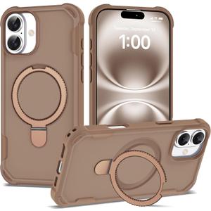 Compatible with iPhone 16 Plus Case 6.7'' with Magnetic Ring Stand [Military Drop Protection][Compatible with MagSafe] Shockproof 16 Plus Phone Case for Men Wowen,Brown