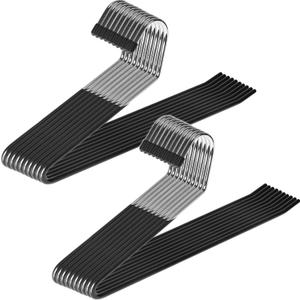 Zober Pants Hangers Non Slip - Open Ended Pants and Jean Hangers for Closet - Space Saving Clothes Hanger - Strong, Durable, Metal Pant Hangers (Black) (2O Pack, Chrome)