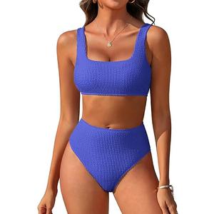 ANRABESS Women Swimsuits Two Piece Bikini Set High Waisted Ribbed Tummy Control Modest Bathing Suits 2025 Beach Swim Wear, Size: S