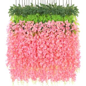 BLEUM CADE 36Pcs Deep Pink Fake Wisteria Hanging Flowers, 3.6Ft/Pcs Artificial Wisteria Garland, Hanging Flowers for Wedding Party Home Backdrop Wall Decoration