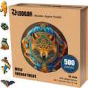 LEOGOR Wooden Puzzles for Adults  500 Piece, 18 x 17.7 in Extra-Thick 5mm Wood Puzzles Adult, Round XL Mosaic Jigsaw, Wolf Enchantment, Unique Hand-Shaped Pieces