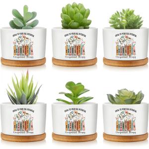 Havawish 6 Pcs Occupational Therapy Gifts for Therapist, Ot Month Ceramic Succulent Planter Pots Mini Porcelain Plant Containers Funny Occupational Therapy Gift for Women Men, Plants Excluded