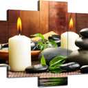 Spa Wall Art Zen Pictures Wall Decor Relaxing Art Canvas Print Massage Stones and Bamboo Poster Painting Framed Spa Salon Bathroom Decoration 5 Pieces Ready to Hang(60''Wx32''H)