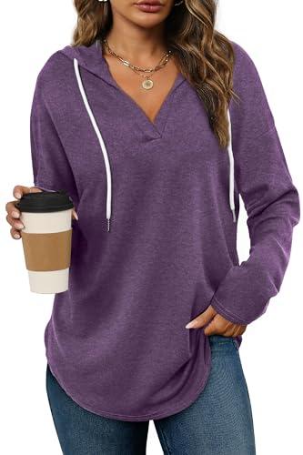 Long Sleeve Shirts for Women V Neck Casual Tunic Tops Fall Sweaters Ash Purple XL