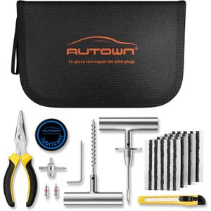 Flat Tire Repair Kit with Plugs 31 Pcs for Car, Motorcycle, ATV, Jeep, Truck, Tractor Flat Tire Puncture Repair