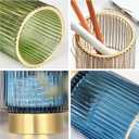 DASITON Makeup Brush holder Organizer,Crystal Cosmetic Makeup Brush Glass Brushes Storage Holder, Vintage Make Up Brush Cup Pen Pencil Holder striped vase(Coffee L)