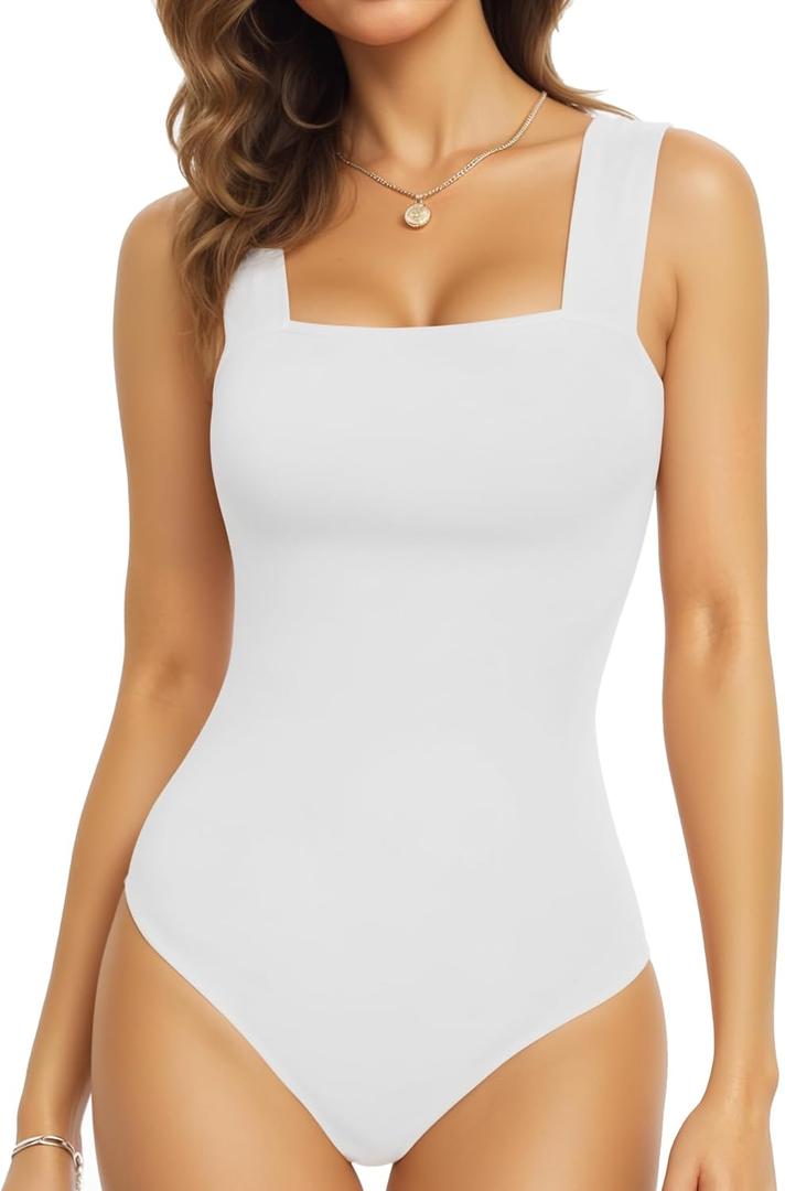 MANGOPOP Tank Top Bodysuit for Women Square Neck Sleeveless Backless Body Suits Going Out Tops M