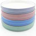 Elk and Friends Kids 7.8 Porcelain White Plates with Silicone Sleeves | Suitable for Babies/Toddlers | Microwave & Dishwasher Safe | Non Slip Dinnerware | Snack Dishes | 4 Pack (Blush/Lilac/Sage/MistyBlue)