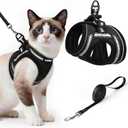 rabbitgoo Cat Harness and Leash Set for Walking Escape Proof, Adjustable Soft Kittens Vest with Reflective Strip for Cats, Comfortable Outdoor Vest, Black, Large