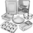 Bakeware Sets, P&P CHEF 9-Piece Stainless Steel Baking Pans Set, Round/Square Cake Pan, Toaster Oven Pan, Lasagna Pan, Loaf Pan, Pizza Pan, Muffin Pan, Dishwasher Safe & Durable, Healthy & Non-toxic