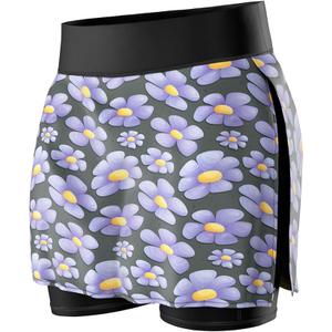 SLS3 Athletic Skirt Shorts for Women, Lightweight Mini Tennis Skort with Pockets (Medium, Graphite/Lavender Flowers)