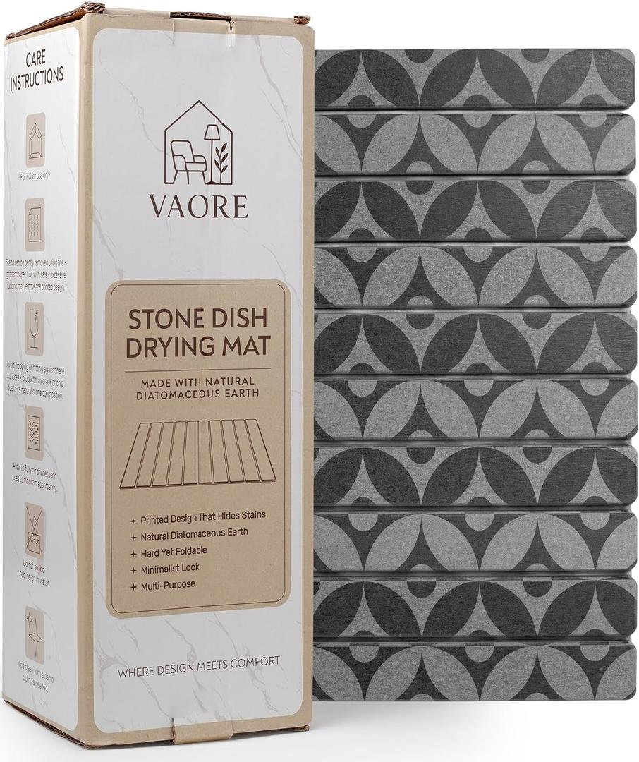 Large Stone Drying Mat for Kitchen Counter, 23.6" x 15.3" Quick Dry Foldable Diatomaceous Earth Dish Drying Mat, Stain-Hiding Design, Eco-Friendly Large Sink Mat for Dishes and Utensils