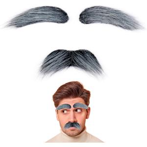3 x Fake Mustache and Eyebrows Self Adhesive Fake Facial Hair Novelty Mustaches for Costume Halloween Party