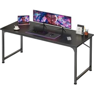 55 Inch Computer Desk, Office Desk, Spacious Desktop, Black | Modern Gaming Desk for Bedroom, Study, Work, Gaming & Writing, Large Legroom, Sturdy Metal Frame, Small Spaces