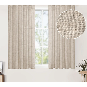 BGment Linen Curtains 54 Inch Length for Short Window, Light Filtering Textured Drapes for Bathroom Kitchen Bedroom Cafe Rod Pocket Ring Clips, 2 Panels, 42 Inch Wide Each Panel