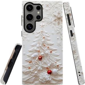 Compatible with Samsung Galaxy S23 Ultra,Glossy Dual-Layer Protection with Phone Case Cover - Christmas Tree White