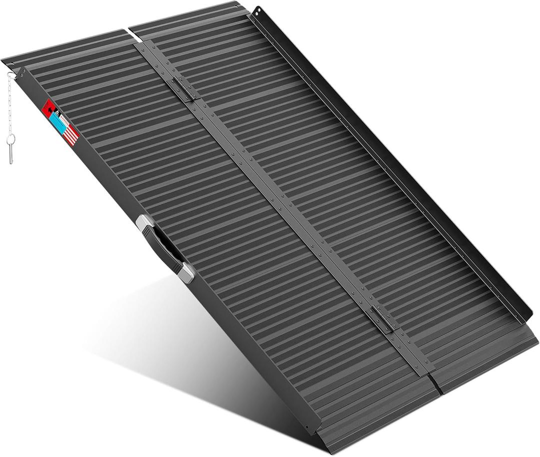 WHALEMOTOR Black Portable Wheelchair Ramp, 4FT No-sew Non-Slip Aluminum Wheelchair Ramp, Folding Portable Wheelchair Ramps for Home, Weight Capacity Up to 800 LBS, Loading Dock Plates