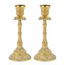 OwnMy Set of 2 Taper Candle Holders Vintage Metal Pillar Candlestick Holders 7.4”, Elegant Brass Candle Stick Holders Decor Candelabra Set for Dining Table Centerpieces Wedding Home Decoration, Gold
