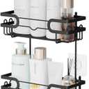 SWTYMIKI Over the Door Shower Caddy Hanging with Double Soap Holder, Hanging Shower Organizer with 16 Hooks, No Drilling Shower Shelves Over Door, Bathroom Rack and Storage, Black