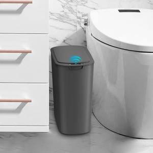 Cesun Automatic Motion Sensor Bathroom Trash Can with Lid, 2.6 Gallon Touchless Trash Bin, Smart Plastic Slim Garbage Can Small Grey Wastebasket for Toilet, Office, rv, Bedroom, Living Room (Gray)