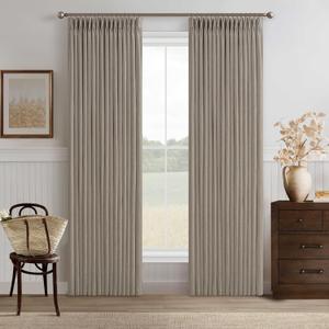 Pinch Pleated Burlywood Birch Curtains 86 Inches Long for Sliding Glass Doors 2 Panels Set Burlap Flax Linen Light Filtering Window Drapes with Hooks Rings for Living Bedroom W50xL86 Inch Length