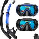 Snorkeling Gear for Adults, Dry Snorkel Mask Set, Scuba Diving Snorkle mask Set Adult, Panoramic Wide View Anti-Fog Dive mask, Swimming Diving Snorkeling Packages (Black+blue2 set)