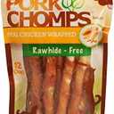 Pork Chomps Baked Pork Skin Dog Chews 12 Count, 5-inch Mini Twists & Premium 6CT Meaty Skewers, Brown, 3.98 Ounce Bundle, BB Date 10/07/2025