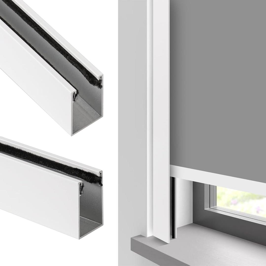 100% Blackout U-Channel Aluminum Light Blocking Strip for Window Shades Roller and Blinds Both Sides Tracks for Blackout Shades Easy to Install Great for Bedroom Nursery (White-2pcs, 80")