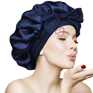 Silk Bonnet for Sleeping Women, Ajustable Hair Bonnet for Curly Hair with Tie Band Shower Caps Bark BlueLarge Silk Bonnet for Sleeping Women, Ajustable Hair Bonnet for Curly Hair with Tie Band Shower Caps Bark BlueLarge