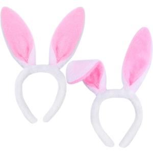 Aneco 2 Pack Bunny Headband Easter Bunny Ears Hairbands Plush Pink Bunny Headband for Easter Party Favor