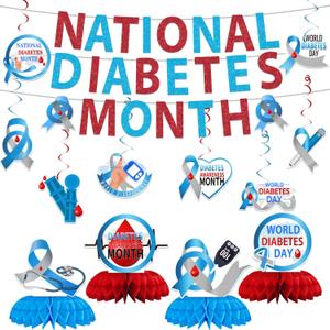 Diabetes Awareness Party Decorations,Include National Diabetes Month Banner,Hanging Swirls and Honeycomb Centerpieces for National Diabetes Month Scene & Charity Party Supplies.