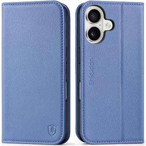 SHIELDON Real Leather Case Wallet for iPhone 17 6.3-inch 5G 2025 | Magnetic Closure | Folio | RFID Blocking Card Holder | Kickstand | Soft Shockproof Phone Cover | Wisteria Purple