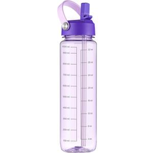 GOPPUS 32oz Clear Water Bottle with Flip Straw, Lightweight, Leakproof, Easy Carry and BPA-Free, Tritan Water Bottlefor Sport, Travel, Outside (Bright Purple)