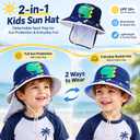 Kids Sun Hat with Neck Flap, Convertible Dinosaur Bucket Hat for Beach (Green)