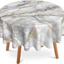 Marble Round Tablecloth 60" Diameter for Indoor and Outdoor,White Golden Marble Waterproof Table Cloth Cover Decorative for Party and Camping Holiday Dinning Tabletop Home Dcor