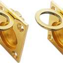 QCAA Solid Brass Flush Ring Pull, 36.5 x45 mm, Polished Brass US3, Made in Taiwan, 2 Pack
