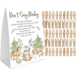 Don't Say Baby Clothespin Games (1 Sign + 50 Mini Clothespins), Forest Theme, Neutral Baby Shower Decorations, Baby Shower Game, Delicate Baby Pin (dsbb22)