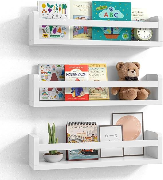 Floating Book Shelves for Wall, 16.5 inch Natural Wood Nursery Shelves for Book Storage, Solid Pine Wooden Floating Bookshelf for Bedroom Living Room, Set of 3, Unfurnished - DIY