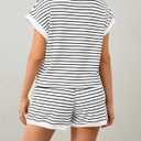 MISSACTIVER 2 Piece Lounge Set Women Stripe Knit Short Sleeve Tee Shirts Shorts Casual Summer Loungewear Shorts Sets (White, M)