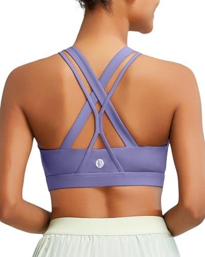 RUNNING GIRL Sports Bra for Women, Medium-High Support Criss-Cross Back Strappy Padded Sports Bras Supportive Workout Tops, Size: S
