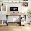 SINPAID 40'' Oak Computer Desk with Shelves, Sturdy Light Wood Desks with Storage Space, Modern Gaming Desk Study Writing Laptop Table, Beige