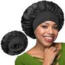 BONNET QUEEN Silk Bonnet for Sleeping Women Double Layer Reversible Satin Bonnet Sleep Cap for Curly Hair,Black (One Size)