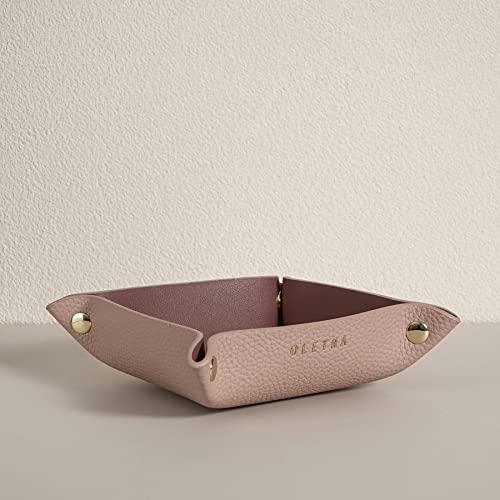 OLETHA Small Foldable Valet Tray - Aesthetic Desk Organizer for Home, Office & Travel - Portable Catch All Bowl for Keys, Jewelry & Essentials - Pink
