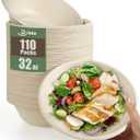 Dynta 110 Pack 32oz Paper Bowls, Large Compostable Disposable Bowls for Salads, Soups & Dog Feeding | Microwave & Freezer Safe (Natural Brown)