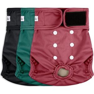 3 Pack Female Dog Diapers - Reusable Diapers for Doggie in Heat - Highly Absorbent Dog Diapers Female for Pet Incontinence with Adjustable Snaps (Red,Grreen,Black, L)