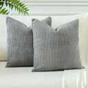OTOSTAR Pack of 2 Throw Pillow Covers 18 x 18 Inch Soft Corduroy Decorative Square Solid Striped Cushion Case Couch Farmhouse Home Boho Decor Throw Pillows for Sofa Bed Living Room (Grey)
