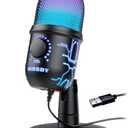 MRSDY Gaming Microphone, USB Computer Microphone for PC, Mac, PS4/5, Condenser Podcast Mic for Studio Recording, YouTube, Streaming, with Headphone Jack, Led Light, Mute, Gain, Noise Cancellation
